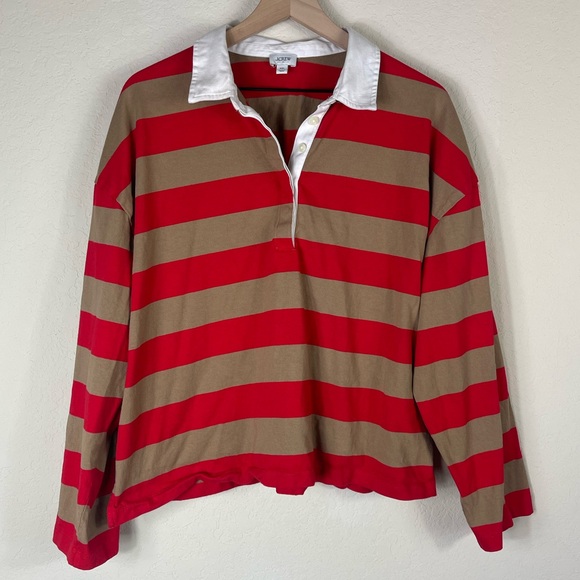 J. Crew Striped Rugby Shirt Women’s Size XXL Red Tan - Picture 2 of 8